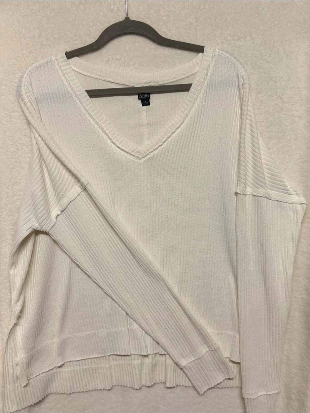Cream V-Neck Waffle Knit Long Sleeve - Picture 3 of 3
